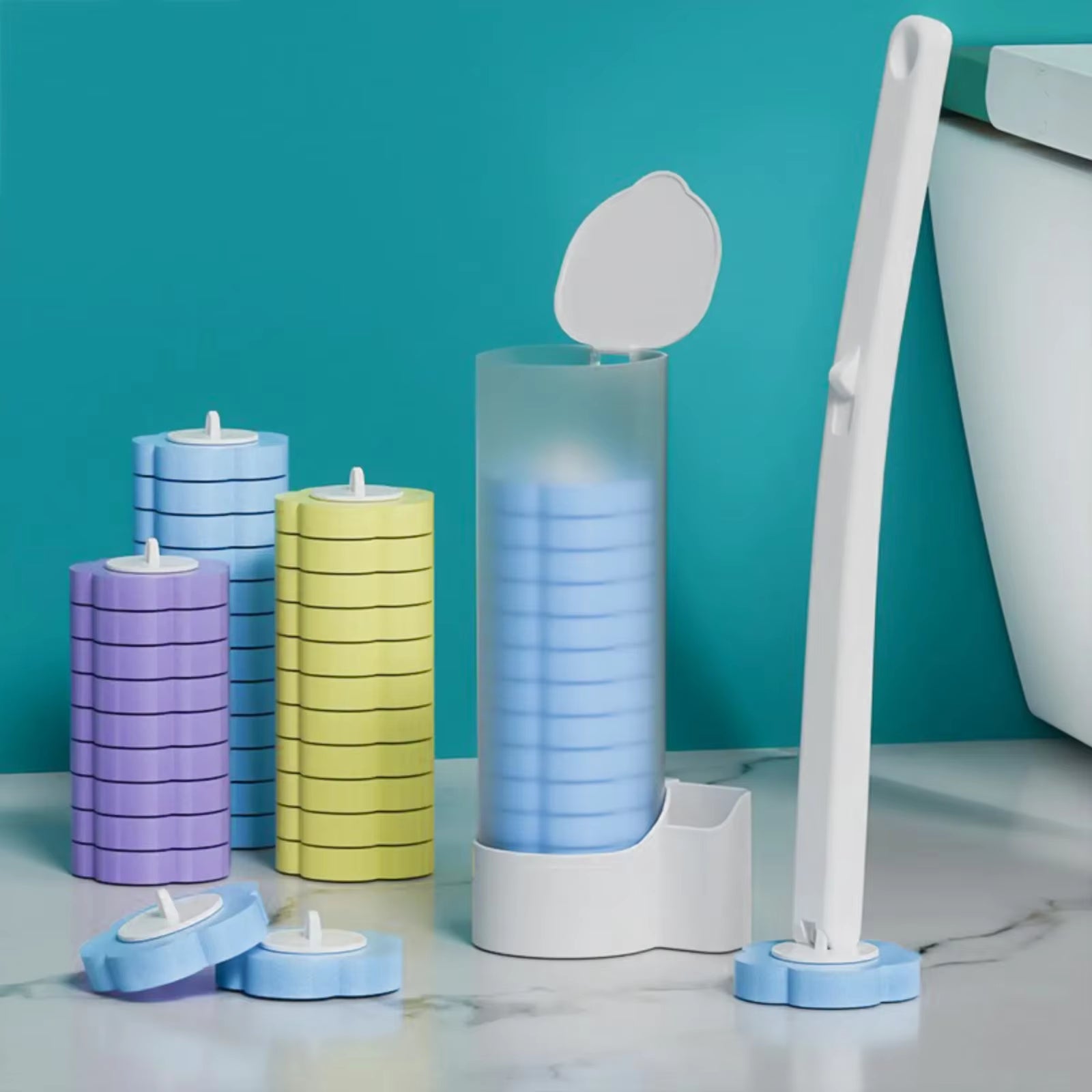 18/36Pcs Disposable Toilet Brush Set No Cleaning Long Handle Wall-Mounted Wc Cleaning Tool Kit with Replaceable Brush Head